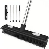 Thamtu Rubber Broom with Squeegee for Home Pet Hair Removal Long Handle Pet Hair Broom for Carpet, Hardwood Floor, Tile