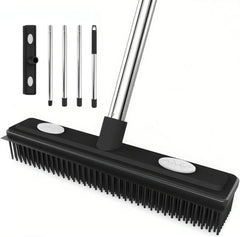 Thamtu Rubber Broom with Squeegee for Home Pet Hair Removal Long Handle Pet Hair Broom for Carpet, Hardwood Floor, Tile