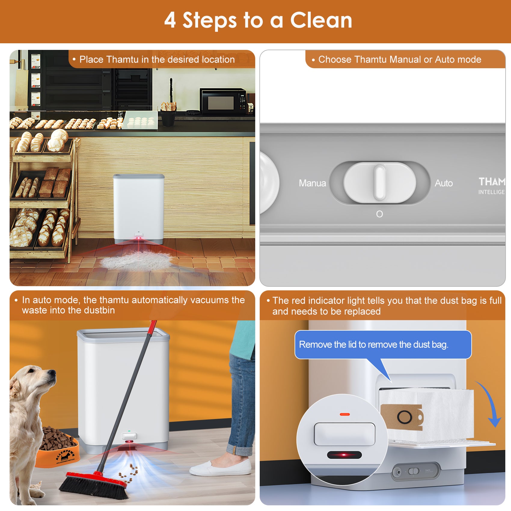 Thamtu Touchless Vacuum Cleaner Smart Trash Can Auto Dustpan, Ideal for cleaning pet hair, kitchen - Powerful, corded vacuum cleaner with automatic sensor