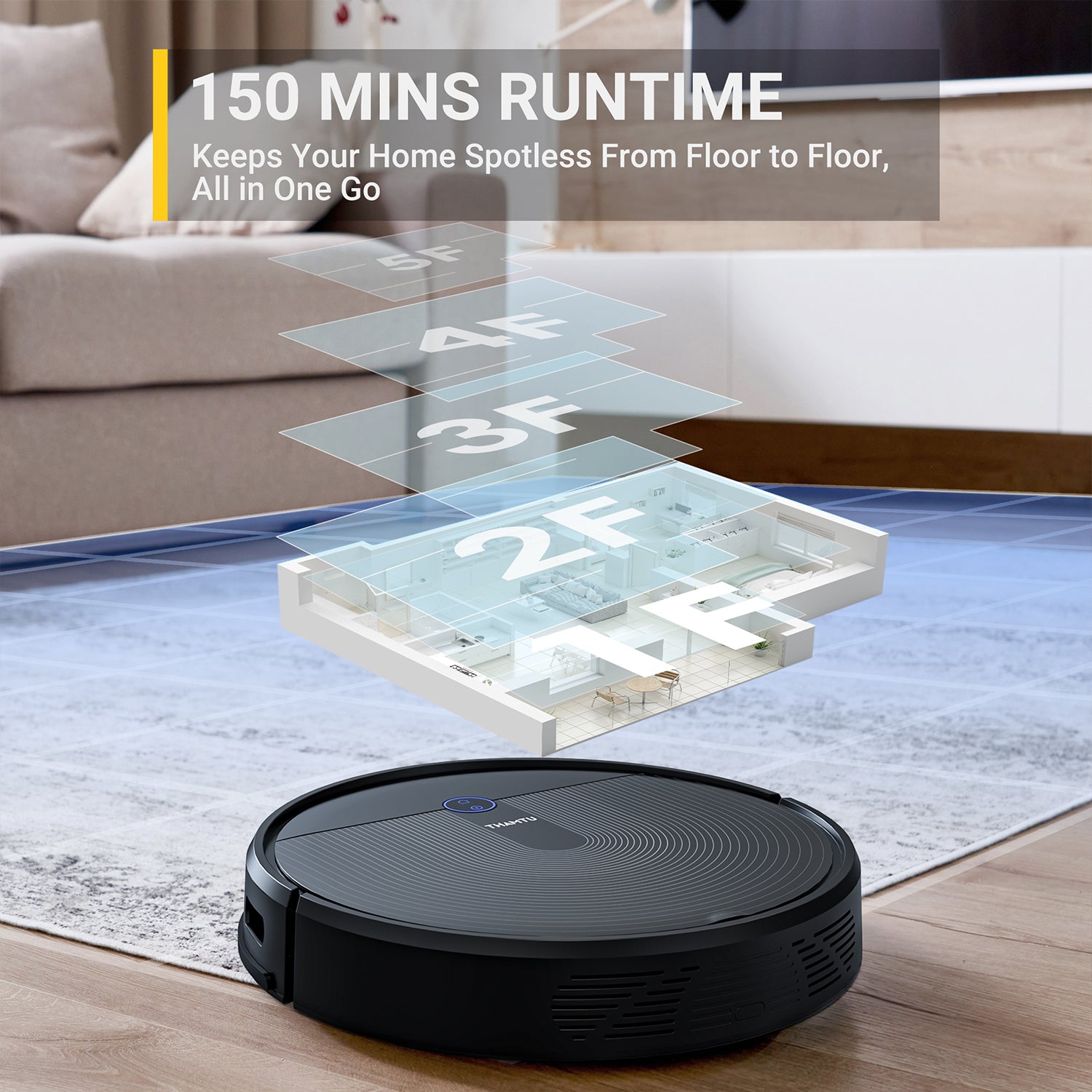 Thamtu G11 Robot Vacuum Cleaner with Smart Dynamic Navigation,2500 Pa Suction, APP Control, Robotic Vacuum for Pet Hair, Hard Floor, Medium-Pile Carpet