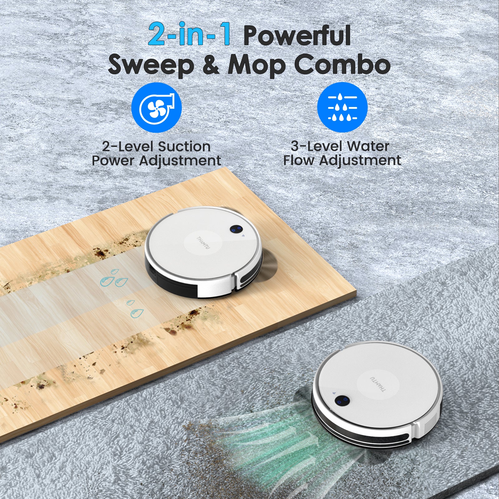 Thamtu Robot Vacuum - Smart Navigation, App & Voice Control, Powerful Suction For Pet Hair, Works With Alexa, Anti-Fall