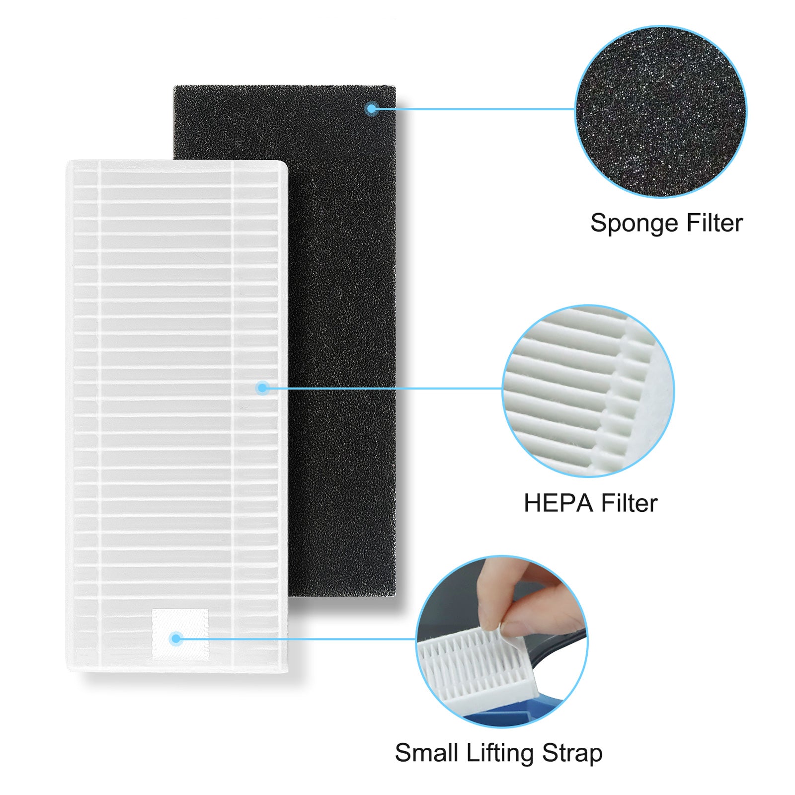 Robot Vacuum Replacement Filter For Thamtu G2, 6 Filters and 6 Sponges Included