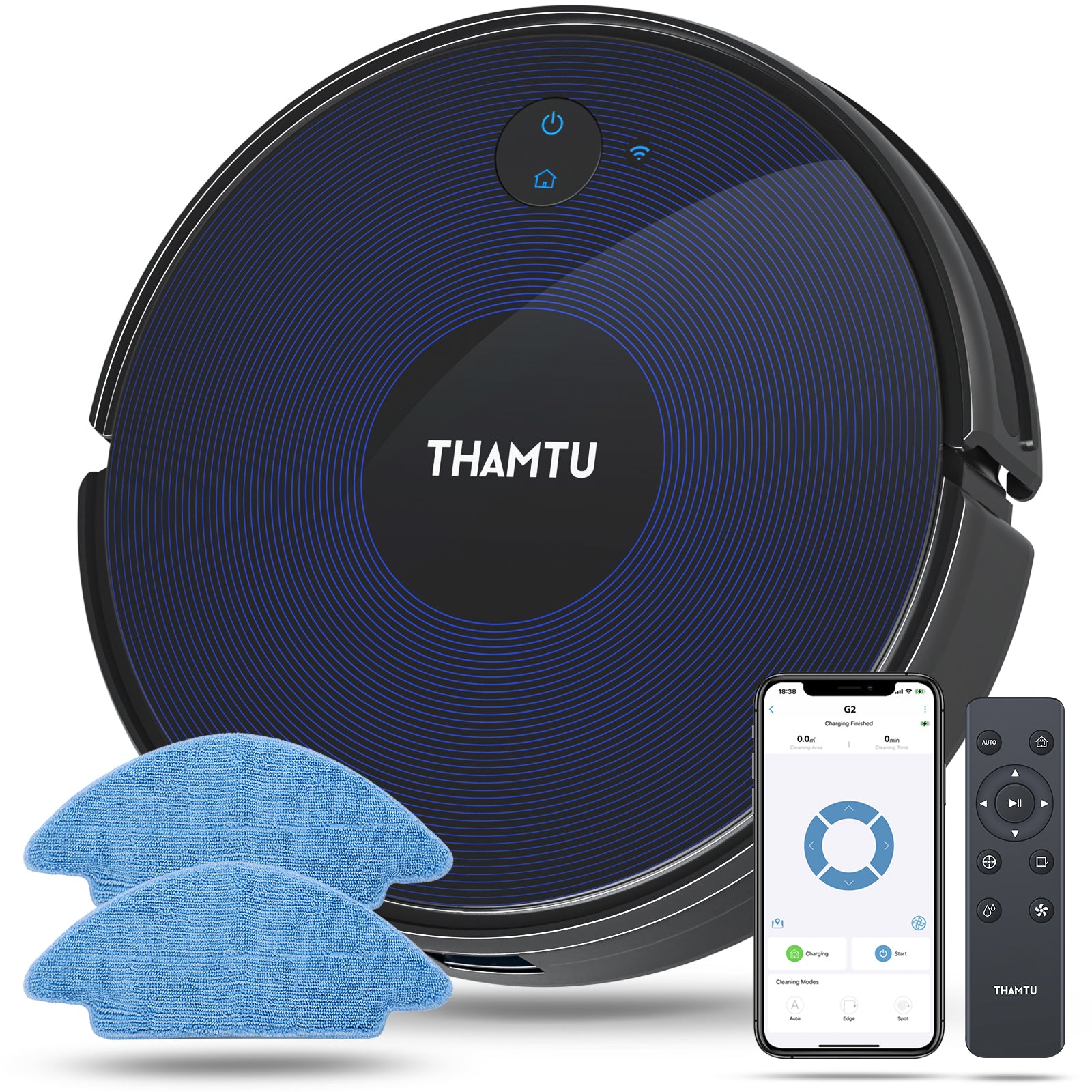 Thamtu Robot Vacuum Cleaner with Mop Function Vacuum Cleaner Robot for Hard Floor, Carpet, Pet Hair, Robot Vacuum Cleaner with Alexa and App, 2800 Pa Suction Power, 120 Minutes Running Time