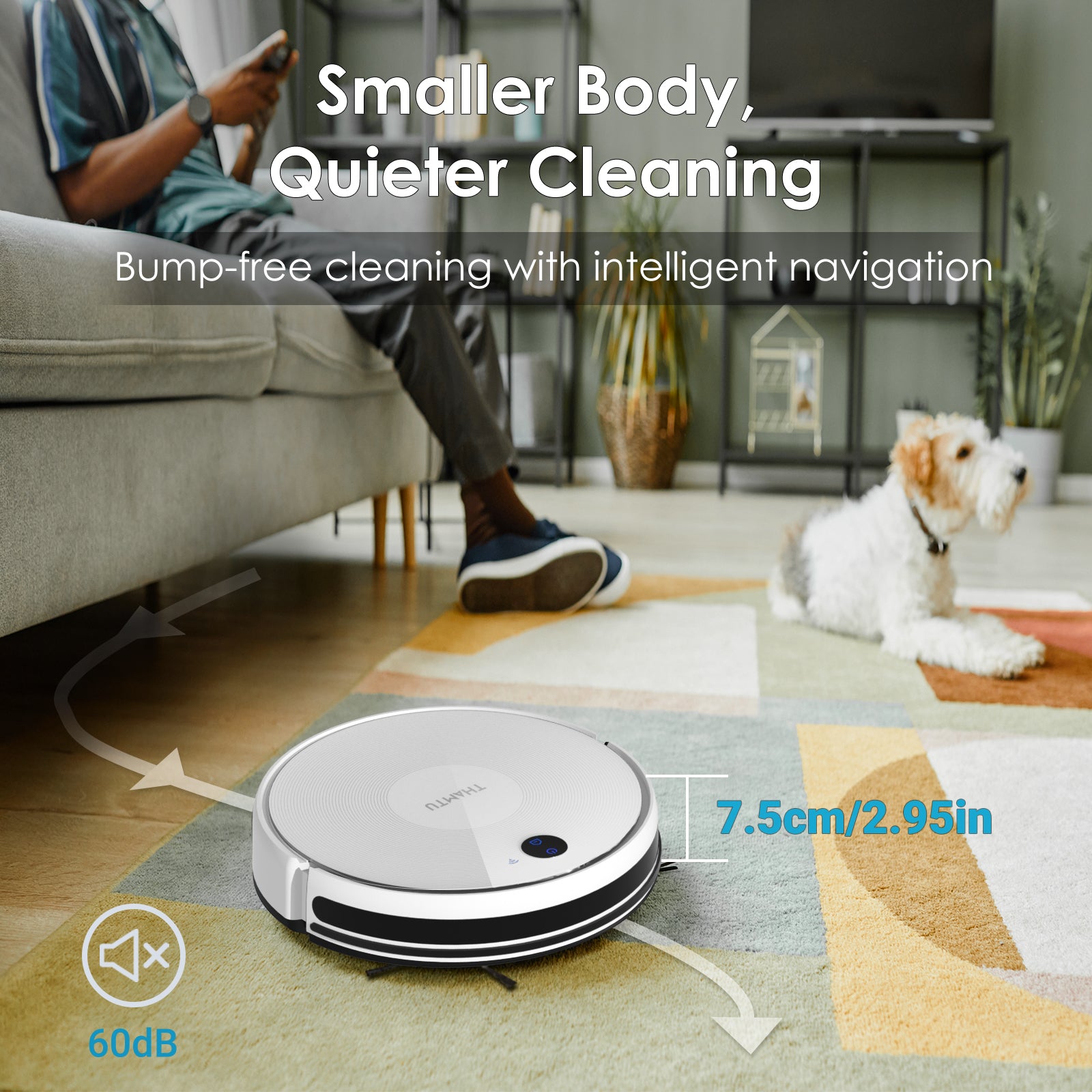 Thamtu Robot Vacuum and Mop Combo, 3000Pa Strong Suction 2in1 Vacuum Cleaner, 120 min Runtime, Self-Charging Robotic Vacuum with Voice/APP/Remote Control for Hard Floor, Pet Hair, Low-Pile Carpet