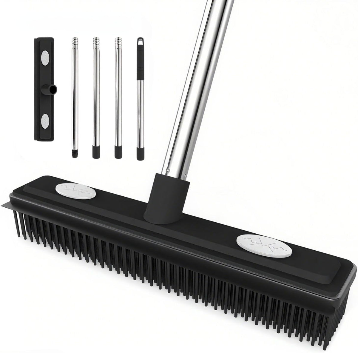 Thamtu Rubber Broom with Squeegee for Home Pet Hair Removal Long Handle Pet Hair Broom for Carpet, Hardwood Floor, Tile