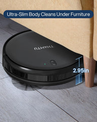 Thamtu Robot Vacuum Cleaner, Super Thin, Powerful Suction Vacuum Robot, Self-Charging Robotic Vacuum Cleaner, Cleans Hard Floors to Low-Pile Carpets, Black