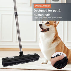 Thamtu Rubber Broom with Squeegee for Home Pet Hair Removal Long Handle Pet Hair Broom for Carpet, Hardwood Floor, Tile
