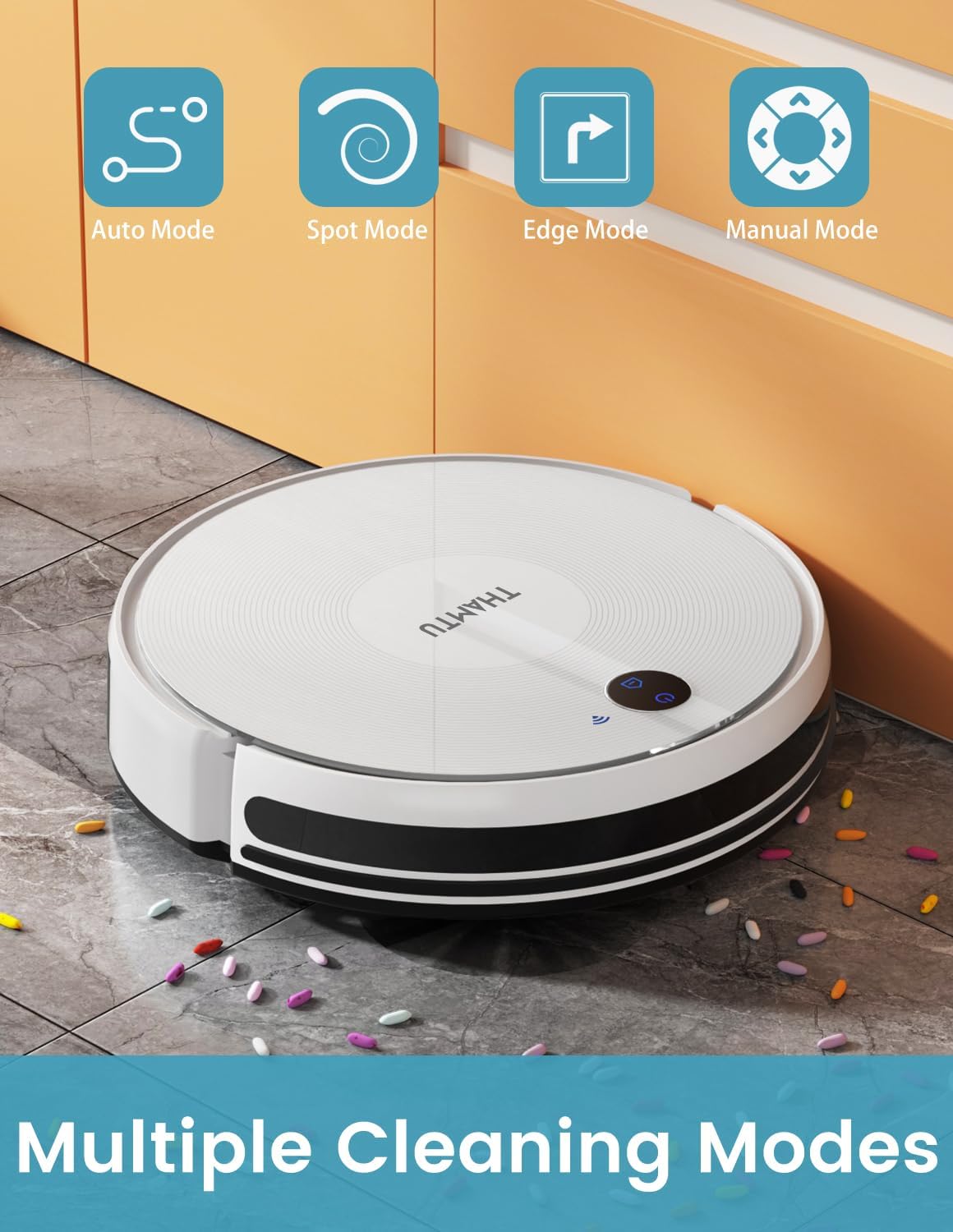 Thamtu Robot Vacuum and Mop Combo, 3000Pa Strong Suction 2in1 Vacuum Cleaner, 120 min Runtime, Self-Charging Robotic Vacuum with Voice/APP/Remote Control for Hard Floor, Pet Hair, Low-Pile Carpet