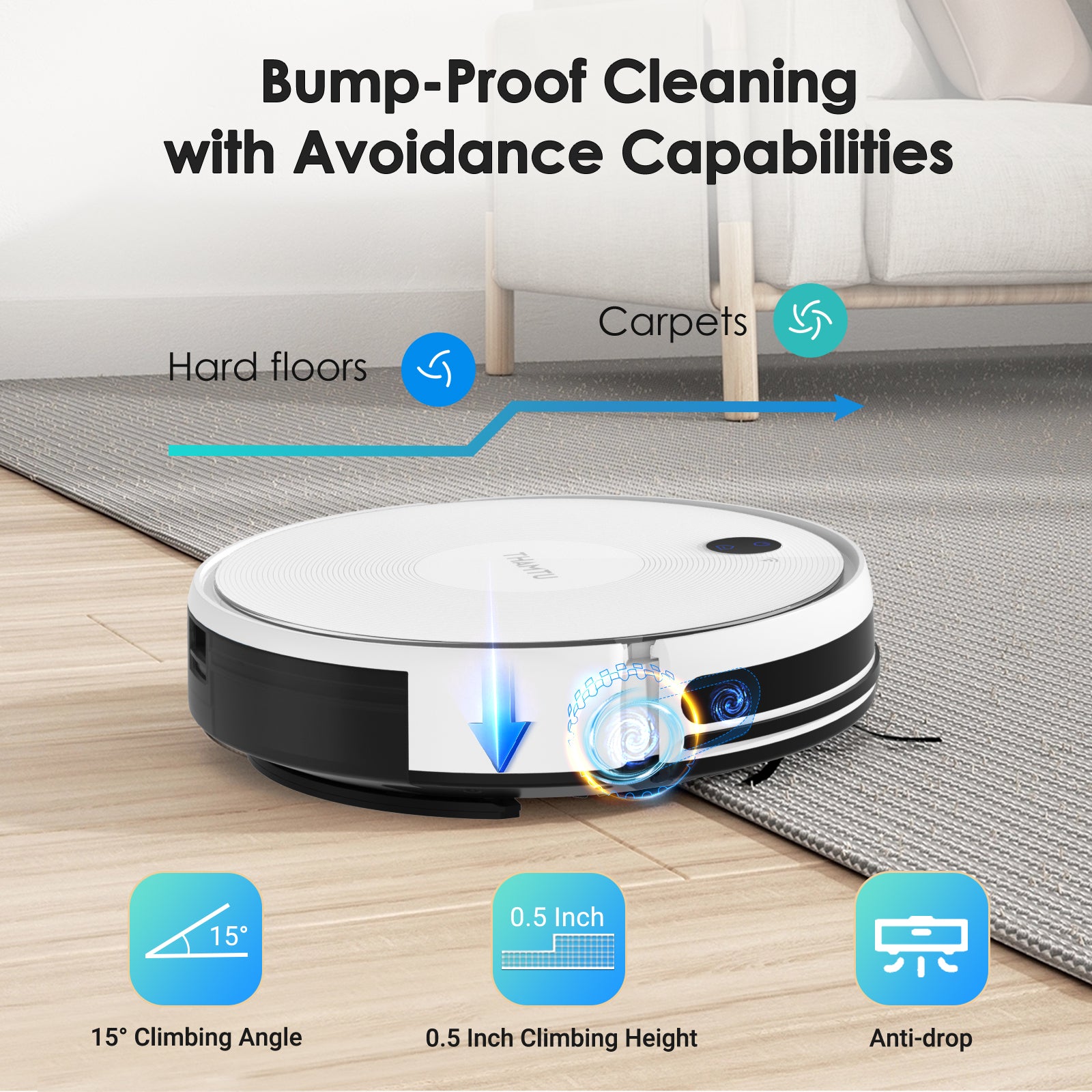 Thamtu Robot Vacuum and Mop Combo, 3000Pa Strong Suction 2in1 Vacuum Cleaner, 120 min Runtime, Self-Charging Robotic Vacuum with Voice/APP/Remote Control for Hard Floor, Pet Hair, Low-Pile Carpet